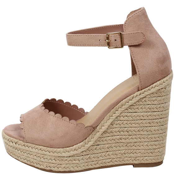 Mauve faux suede Peep Toe Ankle Strap Espadrille - Picture 2 of 6